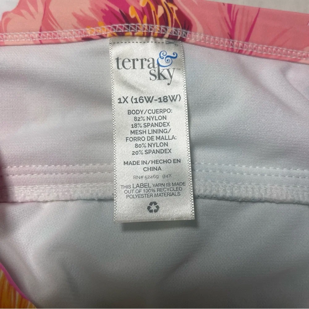 Terra & Sky Pink, Blue and Orange Floral Swimsuit 1X. Ruffles. Great Condition.